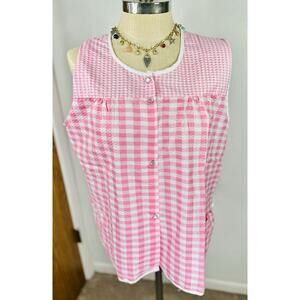 Ezi Pink Gingham Sleeveless Cobbler Supreme Button Top With Pockets Large